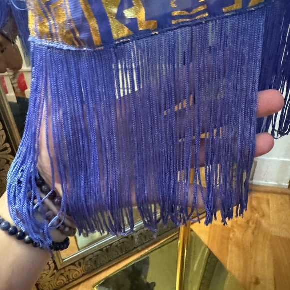 Vintage LuLaRoe Purple Gold Aztec Boho Kimono With Fringe - Picture 9 of 11